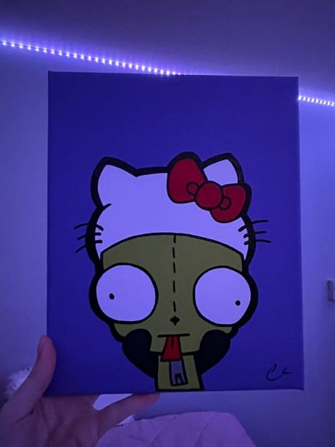 Bape Paintings Canvas Easy, Sisters Painting Canvases, Sanrio Characters Painting, Drawing Ideas For Canvas, Invader Zim Painting, Emo Painting Ideas On Canvas, Sanrio Painting Canvas, Y2k Painting Ideas On Canvas Easy, Paintings Y2k