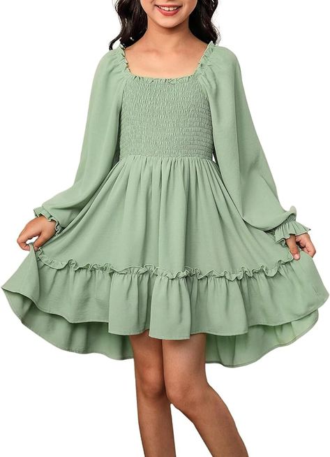 Year 6 Formal Dress, Party Dress For 10 Year Girl, Green Dresses For Girls, Sage Green Dress For Kids, Dresses For Girls 12-13, Dresses For 10yrs Girl, Dress For Kids 7-8