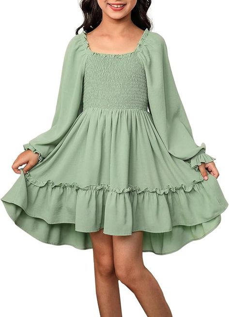 Dresses For 9 Year Girl, Green Dresses For Girls, Year 6 Formal Dress, Party Dress For 10 Year Girl, Sage Green Dress For Kids, Dresses For 10yrs Girl, Dress For Kids 7-8