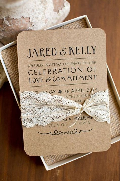 rustic printed wedding invitations with lace ribbon Undangan Diy, Deco Champetre, Lace Wedding Invitations, Printing Wedding Invitations, Commitment Ceremony, Invitation Inspiration, Lace Ribbon, Printable Wedding Invitations, E Card