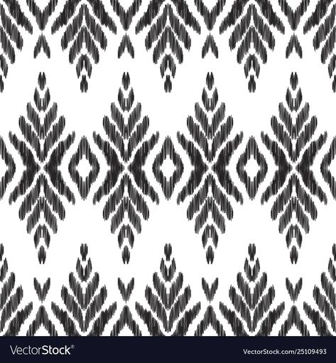 Ikat seamless pattern vector image Fimo, Motif Vector, Paisley Print Design, Chevron Background, Textile Wallpaper, Black And White Vector, Shibori Print, Ajrakh Prints, Mandala Background