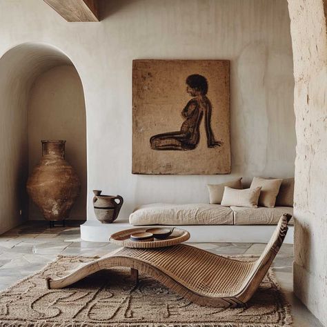 Traveler's Touch in Home Decor Nomadic Interior Inspirations • 333+ Images • [ArtFacade] Minimal African Interior, Traveler Interior Design, Modern African Aesthetic, African Architecture Modern, Nomadic Interior, African House Design, Chill Spot, African Interior Design, Bohemian House Decor