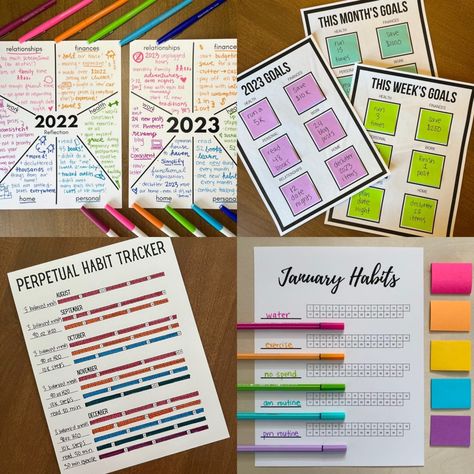 2023 New Year's Free Goal Setting Printables – Let's Live and Learn Quarter Goals, January Habits, Yearly Habit Tracker, Month Tracker, Habit Tracker Monthly, Weekly Habit Tracker, Goals 2024, Goal Setting Planner, Goal Setting Printable