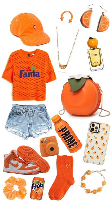 #Aesthetic #Fruit #Orange #Clothing #Outfit #Shoplook Fruit Themed Character Design, Orange Clothing Aesthetic, Fruit Clothes Aesthetic, Fruitcore Outfits, Fruit Themed Outfits, Fruit Inspired Outfit, Cute Orange Outfit, Fruity Outfits, Fruit Outfits