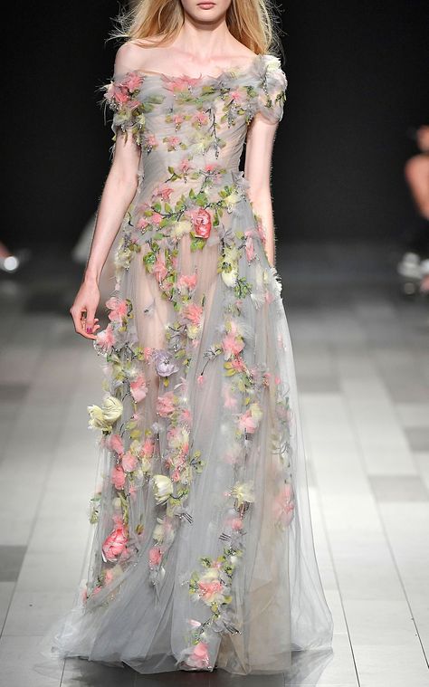 Floral, Fall Winter 2024, Embroidered Tulle, Tulle Gown, Winter 2024, Marchesa, Moda Operandi, Fall Winter