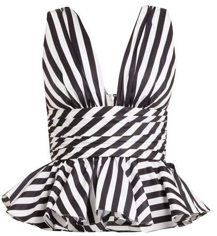 Caroline Constas Paros Striped Cotton Top - Womens - Black White Rocker Chic, Paros, Frilly Top, Striped Peplum Top, Caroline Constas, Black And White Shirt, Peplum Hem, Cotton Top, Active Wear Tops