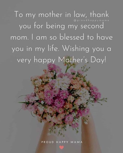 Find the perfect happy Mothers Day quotes for mother in law to wish your mother in law a happy Mother’s Day! If you want to let your mother in law know how loved and appreciated she is, then happy Mothers Day to my mother in law are sure to inspire you! #motherinlaw #happymothersday #mothersday Good Mother In Law Quotes, Best Mother In Law Quotes Love, Mothers Day Wishes To All Mothers, Mother’s Day Wishes, Happy Mother’s Day Wishes, Mother’s Day Quotes, Quotes For Mother In Law, Mother's Day Wishes Quotes, Mother Day Quotes