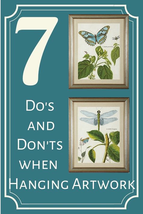 7 Do's and Don'ts when Hanging Artwork #artwalls #gallerywalls #howtohangart Small Art Wall Ideas, Hanging 2 Pictures On The Wall Layout, Displaying Wall Art, Hanging Artwork Ideas, Grouping Wall Art, Hanging Framed Art On Wall, Hanging Art In Bedroom, Hanging Art Over Window, Small Artwork Display