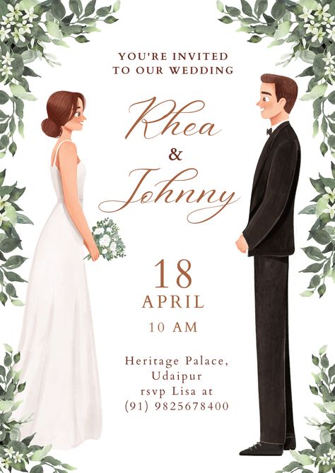 Story With Friends, Christian Wedding Cards, Wedding Illustration Card, Cartoon Wedding Invitations, Christian Wedding Invitations, Digital Wedding Invitations Templates, Professional Illustration, Wedding Card Design Indian, Illustrated Wedding Invitations