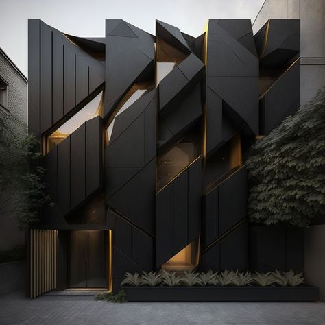 Black Buildings Aesthetic, Black Buildings, Pvc Recycling, Black Architecture, Black Building, Building Aesthetic, Nightclub Design, Facade Architecture Design, Black Interior Design