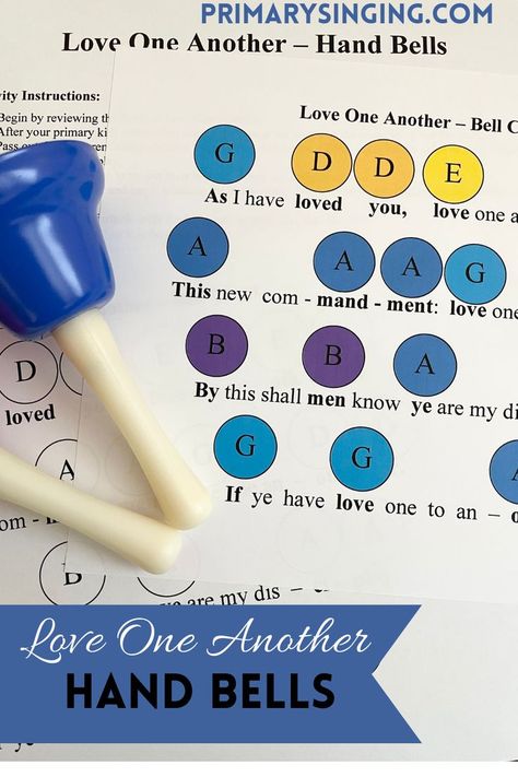 I love bringing hand bells into primary! This Love One Another - Hand Bells activity is such a great way to keep primary kiddos engaged while learning a new song! I've created a printable hand bell chart that makes this activity easy-peasy! #LDS #Handbells #Primary #singingtime Love One Another Singing Time, Hand Bell Songs, Lds Primary Songs, Lds Music, Lds Primary Singing Time, Primary Chorister, Lds Printables, Primary Songs, Printable Lesson Plans