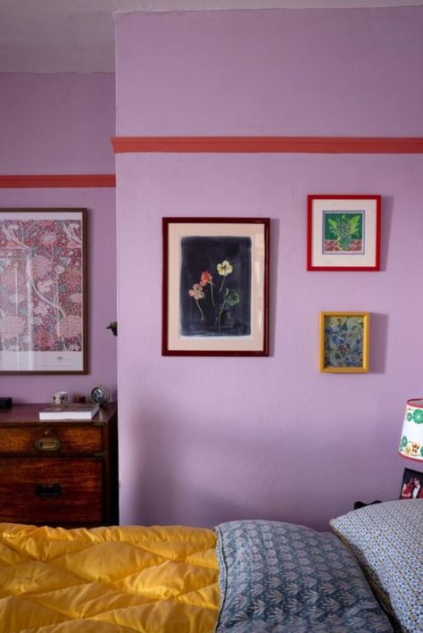Colourful Bedroom Inspirations, Purple Hallway, Edwardian Bedroom, Painted Bedroom, Purple Bedroom, Photos Booth, Purple Wall, Purple Interior, Purple Paint