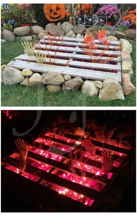 Läskig Halloween, Easy Outdoor Halloween Decorations, Soirée Halloween, Spooky Halloween Decor, Scary Halloween Decorations Diy, Halloween Decorations To Make, Halloween Camping, Halloween Diy Outdoor, Halloween Outside