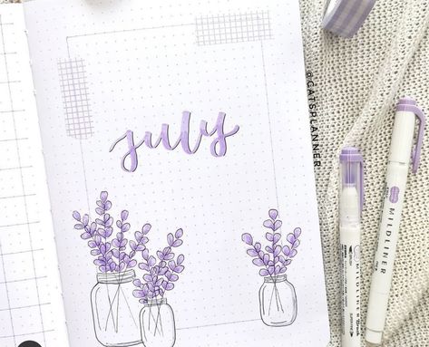 July Journal Ideas Aesthetic, Wall Boarder Ideas Diy, Bujo July Cover Page, Bujo Monthly Themes, July Bullet Journal Cover Ideas, July Bujo Ideas, July Theme Bullet Journal, Journal Watercolor Ideas, Boder Degin On Paper Cute