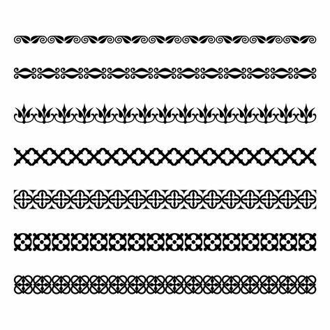 Download the Vintage ornate seamless border vector set concept pattern in traditional style. curls and spirals ornament isolated on white background 18839007 royalty-free Vector from Vecteezy for your project and explore over a million other vectors, icons and clipart graphics! Mandalas, Seamless Patterns Black And White, Geomatrical Border Design, Small Border Designs, Boder Patten, Traditional Border Design, Geometric Border Design, Manicured Garden, Geometrical Border