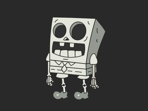 Spongebob Design Art, Spongebob Artwork, Spongebob Skeleton, Spongebob Art Painting, Spongebob Graffiti, Skeleton Meme, Spongebob Halloween, Spongebob Tattoo, Sketch Tattoos