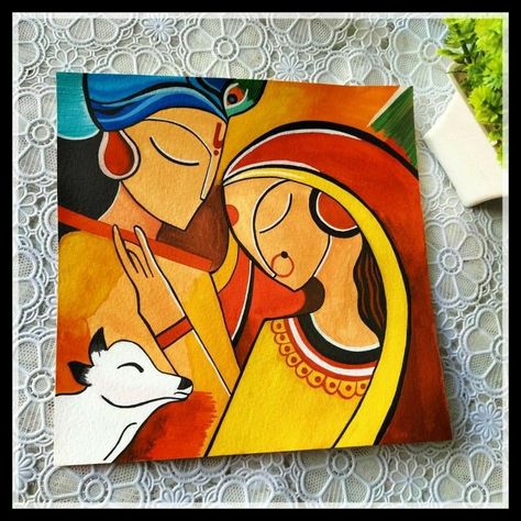 Krishna Painting Modern Art, Canvas Painting Ideas Acrylic Easy, Patchwork, Ganesh Small Canvas Painting, Modern Art Of Radha Krishna, Radha Krishna Acrylic Painting Easy, Radha Krishna Paintings Easy, Acrylic Radha Krishna Painting, Modern Art Krishna Paintings