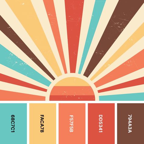 31 Retro Color Palettes for Throwback Designs - Color Meanings Vibrant Summer Color Palette, Turquoise Palette Colour Schemes, Retro Colour Pallete, Vintage Beach Color Palette, Retro Vintage Color Palette, 70’s Color Palette, Retro Color Palettes, Instagram Color Palette Theme, Color Palettes With Red