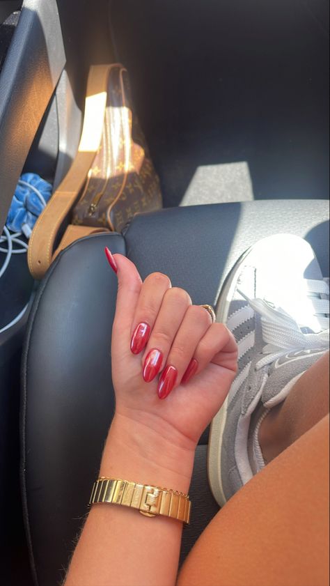 #nails #rednails #chrome #chromenails #nailart #nailpolish #trending #trendynailart #trendynail #nailideas #naildesign #aesthetic #fashion #nailsoftheday #almondnails #acrylicnaildesigns #acrylicnailscoffin #acrylic Red Nails W Design, Red Almond Nails With Chrome, Almond Nails Red Chrome, Chrome Red Almond Nails, Red Pink Chrome Nails, Red French With Chrome, Red French Tip Nails Chrome, Light Red Chrome Nails, Red Chrome Nails Square