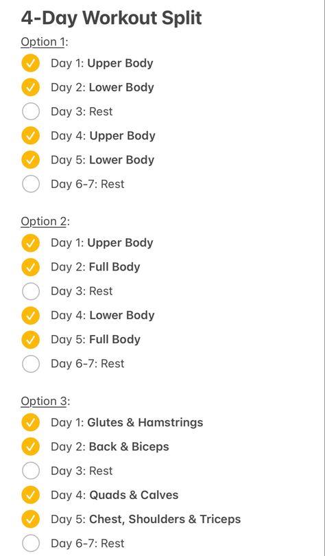 Training split, 4-Day Workout Split, effective workout schedule, beginner training split, weightlifting training split, weightlifting program Beginner Women Gym Workout, Weekly Exercise Schedule For Women, 4 Day Weekly Workout Plans, Workout Schedule Split, Exercise Schedule Workout Plans, 4 Day Split Workout Routine For Women At Home, 4 Days Split Workout, Split Training Schedule, Good Workout Split Women