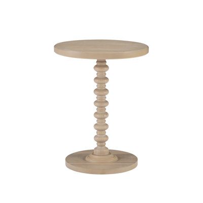 A gorgeous accent table in a classic that will help liven up your space by adding a fun pop of color. Made from solid wood, it features a sturdy pedestal base with a turned spindle that is complemented by the clean lines of the round tabletop. This accent table looks just right next to your favorite living room armchair, or even serving as a cute table in the entryway. There's plenty of room on its 17 inch diameter surface for a framed family photo, a scented candle and your favorite magazines. Bedside Stands, Pedestal End Table, End Table Wood, Pedestal Side Table, Cheap Table, Wood Pedestal, Arm Chairs Living Room, Wood End Tables, Natural Wood Finish