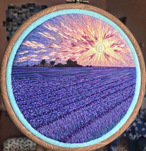 Landscape Lavender, Purple Shades, Lavender Field, Diy Embroidery Patterns, Contemporary Embroidery, Art Embroidery, Embroidered Art, Hand Embroidery Projects, My Imagination