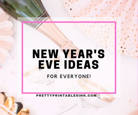 New Year's Eve ideas don't need to be stressful! We've put together a list of New Year's Eve party ideas for everyone. There's a fun idea for anybody! New Years Eve Music, New Year's Eve Ideas, New Years Eve Invitations, New Year's Party Decorations, Pretty Printables, Christmas Party Gift, Nye Party, New Year's Day, New Year's Eve Party