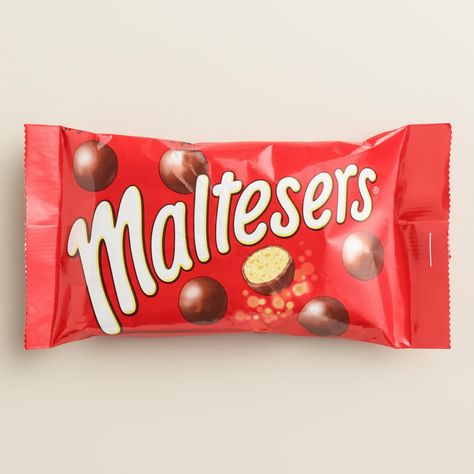 Food And Drink -Malted milk balls get a new twist with our crisp and delicious Mars Maltesers. These malt biscuit balls coated in milk chocolate are ideal for popping straight into your mouth, with their light honeycomb centers adding a sweet and delicious crunch to every bite. Pack a snack sized-pouch in your lunch and enjoy them at school or work!   Also could be used for candy, honeycomb, malted, malted milk, milk, milk chocolate. By Cost Plus World Market.364058 Market Snacks, Maltesers Chocolate, Malted Milk Balls, Blackberry Syrup, Chocolate Work, Chocolate World, Malted Milk, Easter Items, Gourmet Chocolate