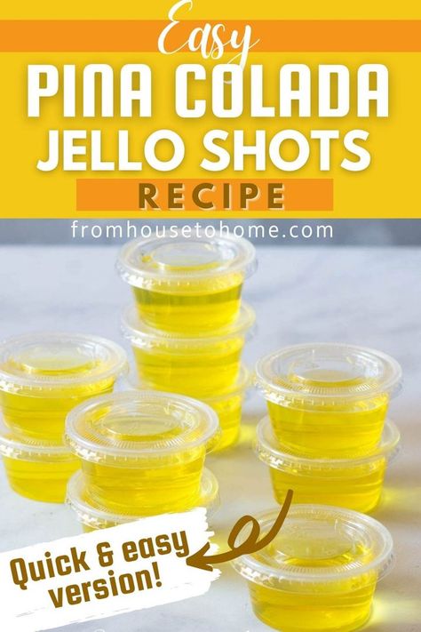 Made with Malibu rum and pineapple jello, these easy pina colada jello shots taste like a tropical drink! And with only two ingredients, it's a super simple recipe that's perfect for summer parties. | Rum Jello Shots Coconut Rum Jello Shots, Pina Colada Jello Shots Recipe, Malibu Jello Shots, Rum Jello Shots, Pina Colada Jello Shots, Jello Shooters, Best Jello Shots, Pineapple Jello, Jello Pudding Shots