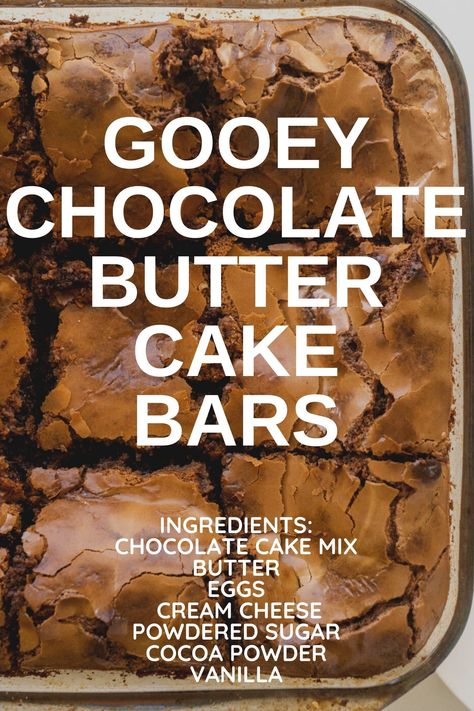 Chess Bars, Butter Cake Bars, Chocolate Box Cake, Chocolate Butter Cake, Gooey Chocolate Cake, Chocolate Cake Mix Recipes, Pickle Soup, Cake Bars Recipe, Gooey Cake