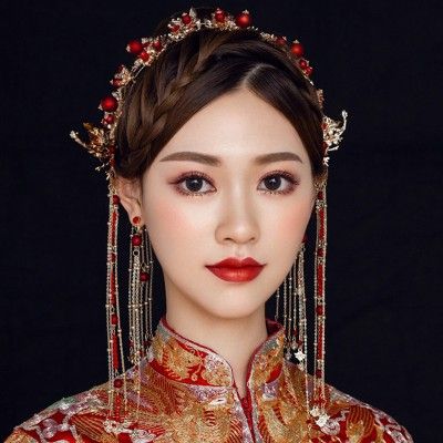 Chinese wedding party bridal hair accessories traditional Chinese empress princess fairy drama cosplay hanfu headdress Couture, Tea Ceremony Hair, Chinese Wedding Hair, Tea Ceremony Chinese, Red Chinese Wedding Dress, Floral Hairpiece, Traditional Chinese Wedding, Wedding Hairpiece, Wedding Headdress