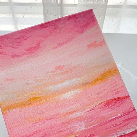 Pink Waves Painting, Pink And Blue Sunset Painting, Pink Sunset Acrylic Painting, Pink Beach Painting, Pink Sunset Painting Acrylic, Pink Sunrise Painting, Pink Sunset Painting, How To Paint Sunset, Acrylic Painting Sunset