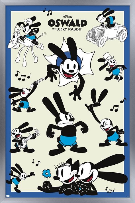 PRICES MAY VARY. THIS TRENDS DISNEY 100TH ANNIVERSARY - OSWALD THE LUCKY RABBIT WALL POSTER uses high-resolution artwork and is printed on PhotoArt Gloss Poster Paper which enhances colors with a high-quality look and feel POSTER FRAME is a clean and modern design offered in a variety of colors to showcase the art and compliment any room decor LIGHTWEIGHT & EASY TO HANG construction allows for a quick installation of this framed poster using the attached sawtooth hanger so you can enjoy your wal Kawaii, Disney 100th Anniversary, Oswald The Lucky Rabbit, Wall Poster Prints, Lucky Rabbit, Disney Posters, Framed Posters, Canvas Paintings For Sale, Barn Wood Frames