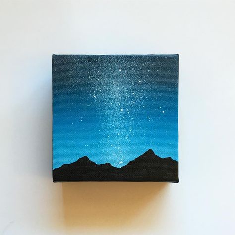 Easy Nature Paintings, Mountains Night, Fall Canvas Painting, Acrylic Art Projects, Cubism Art, Canvas Drawing, Small Canvas Paintings, Easy Canvas, Square Painting