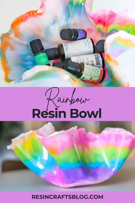 Learn how to create a beautiful DIY resin bowl with Pro Marine Table Top Epoxy! #resin #resincrafts via @resincraftsblog Resin Bowls Diy How To Make, Diy Resin Bowl, Table Top Epoxy, Rainbow Resin, Resin Bowl, Epoxy Crafts, Make A Rainbow, Fun Projects For Kids, Diy Bowl