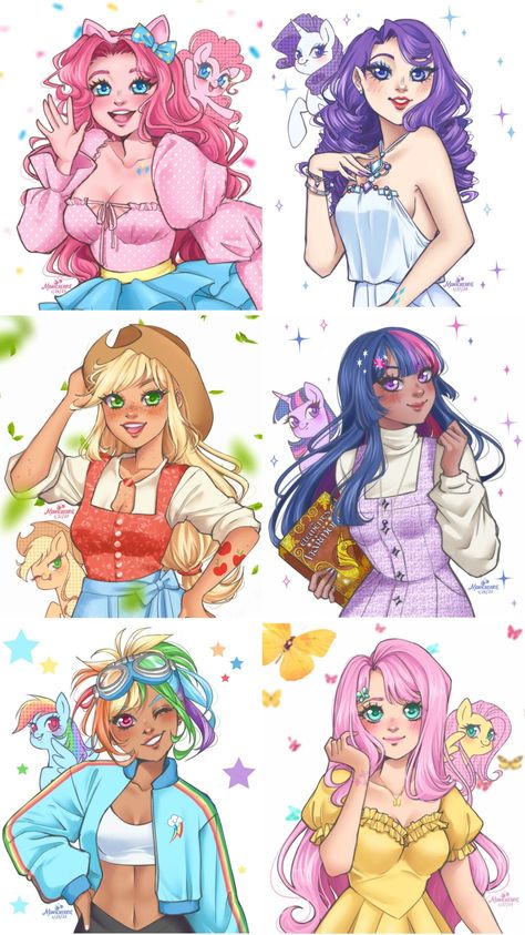 My Little Pony by monicherrie on Instagram Celestia And Luna Human, My Little Pony As Humans Fanart, Rarity Mlp Outfit, Mlp Magical Girl, My Little Pony Characters As Humans, My Little Pony Drawing Human, Mlp As Humans Fanart, Flutterdash Human, My Little Pony Human Fanart