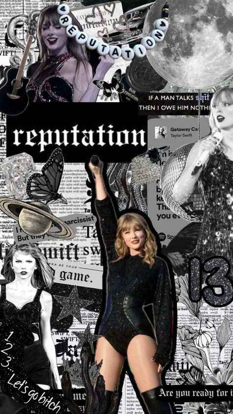 Reputation 🖤 #taylorswift #album #collage #followforfollow #music #reputation #preppy Taylor Swift Reputation Background, Rep Aesthetic, Reputation Wallpaper, Album Collage, 15 Taylor Swift, Taylor Swift Playlist, Ocean Blue Eyes, Taylor Swift Party, Taylor Swift Birthday