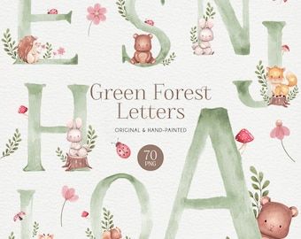 Kids Clipart With Animals, Lettering, Zoo ABC Vector Illustration in Scandinavian Style - Etsy Greece Undangan Wedding, Alphabet Watercolor, Woodland Alphabet, Letter Clipart, Watercolor Alphabet, Showers Ideas, Baby Room Wall Decor, Pink Crafts, Pink Forest