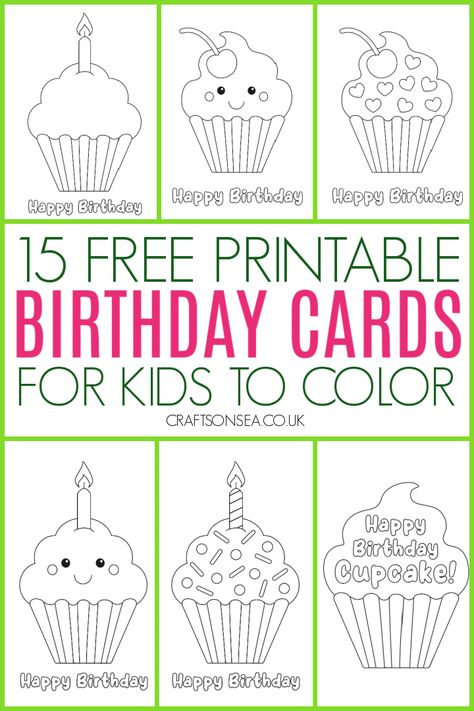 Printable Birthday Cards: 15 FREE Designs To Color Kindergarten Birthday Activities, Birthday Activities For Kindergarten, Birthday Card Coloring Printable, Birthday Cards From Kids, Printable Birthday Cards Free Templates, Stampin Up Kids Birthday Cards, Birthday Card Printable Free, Cute Cupcake Designs, Printable Birthday Cards Free