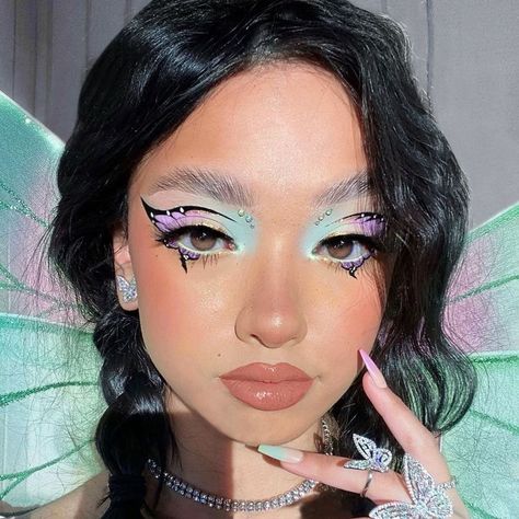 LunasAngel♡ Makeup Color Combinations, Fairy Makeup For Halloween, Fairy Glam Makeup, Fairy Makeup Looks Halloween, Scary Fairy Makeup, Fairy Makeup Ideas Halloween, Cute Fairy Makeup, Halloween Makeup Fairy, Halloween Fairy Makeup