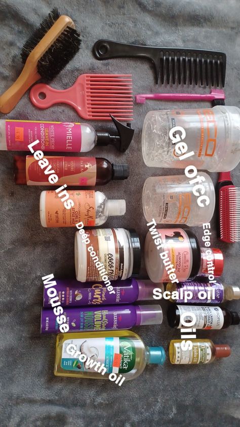 Good 4c Hair Products, Hair Care Aesthetic Curly, Good Hair Growth Products, Cheap Natural Hair Products, How To Layer Hair Products, Got2b Spray On Natural Hair, Good Gels For Curly Hair, 4c Hair Must Haves, Aesthetic Curly Hair Products