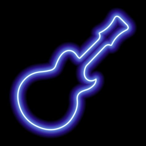 silueta de guitarra de neón azul simple sobre un fondo negro Neon, Collage, Neon Azul, Neon Blue, Pins, Blue, Color