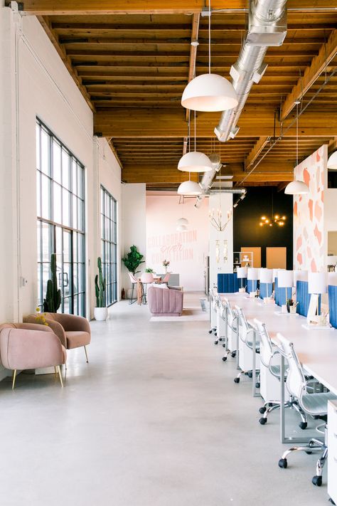 Inside the Create & Cultivate Office Tour in Los Angeles — Create + Cultivate Emily Henderson Design, Exposed Ceilings, Cinder Block Walls, Wallpaper Warehouse, Create Cultivate, Office Tour, Dream Office, New Office, Store Design Interior