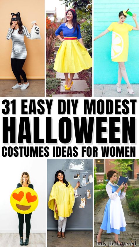 31 Easy DIY Modest Halloween Costume Ideas for Women Easy Costume Ideas For Women For Work, Easy Ladies Halloween Costumes, Diy Cute Halloween Costumes For Women, Simple Mom Halloween Costumes, Work Appropriate Costumes For Women, Easy Costumes For Moms, Easy Diy Halloween Costumes For Women For Work, Easy Modest Halloween Costumes, Diy Halloween Costumes Work Appropriate