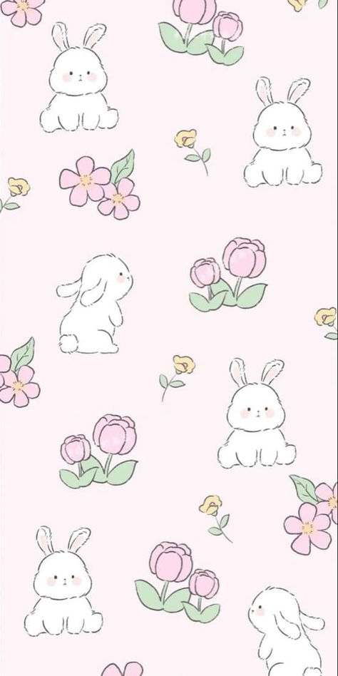cute Easter wallpaper: bunny and florals Rabbit Cute Wallpaper, Cute Easter Wallpaper, Easter Aesthetic Wallpaper, Iphone Spring Wallpaper, Spring Magic, Rabbit Wallpaper, Pretty Wallpapers Tumblr, Easter Wallpaper, Bunny Wallpaper