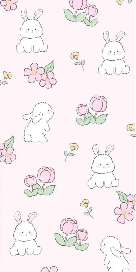 cute Easter wallpaper: bunny and florals Rabbit Cute Wallpaper, Cute Easter Wallpaper, Easter Aesthetic Wallpaper, Wallpaper Iphone Spring, Easter Phone Wallpaper, April Wallpapers, Easter Wallpaper Iphone, April Wallpaper Aesthetic, Iphone Spring Wallpaper