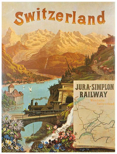 Switzerland Poster, Switzerland Art, Tourism Poster, Poster Travel, Railway Posters, Switzerland Travel, Artwork Pictures, All Aboard, Vintage Poster Art