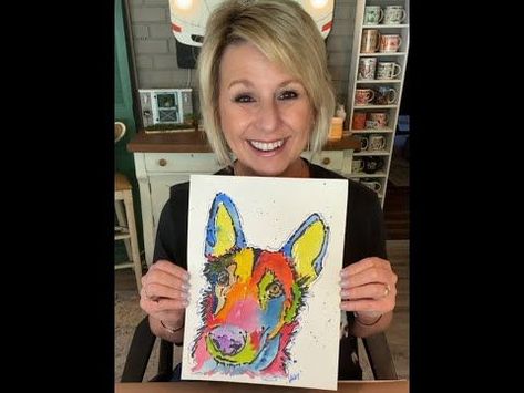 You Can Do This!  Simple, Easy & FUN Abstract Easy Dog Portrait, Abstract Pet Portraits, Pet Painting Ideas, Dog Painting Pop Art, Abstract Watercolor Paintings Tutorials, Andrea Nelson Art, Colorful Dog Paintings, Dogs Watercolor, Pop Art Pet Portraits
