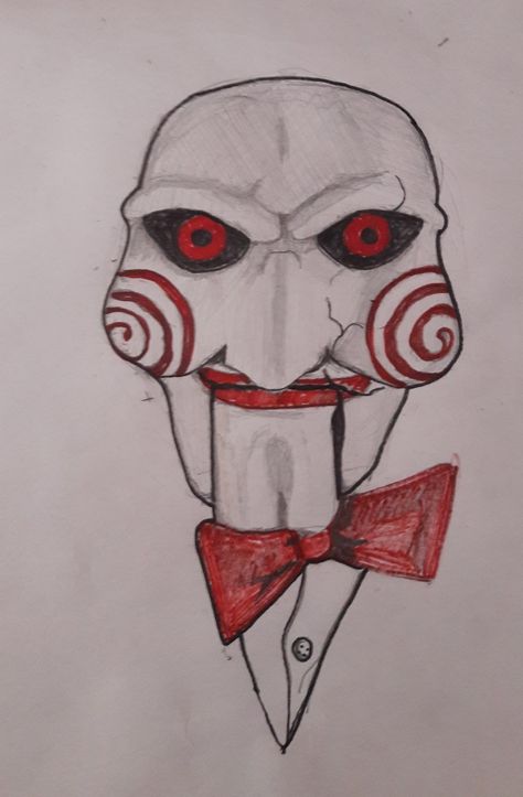 #jigsaw#saw#legacy#movies Ghostface Pencil Drawing, Billy Saw Drawing, Saw Drawing Jigsaw, Jigsaw Drawing Horror, Saw Movie Drawing, Jigsaw Saw Art, Jigsaw Saw Drawing, Saw Movie Tattoo Ideas, Freddy Krueger Drawing Easy