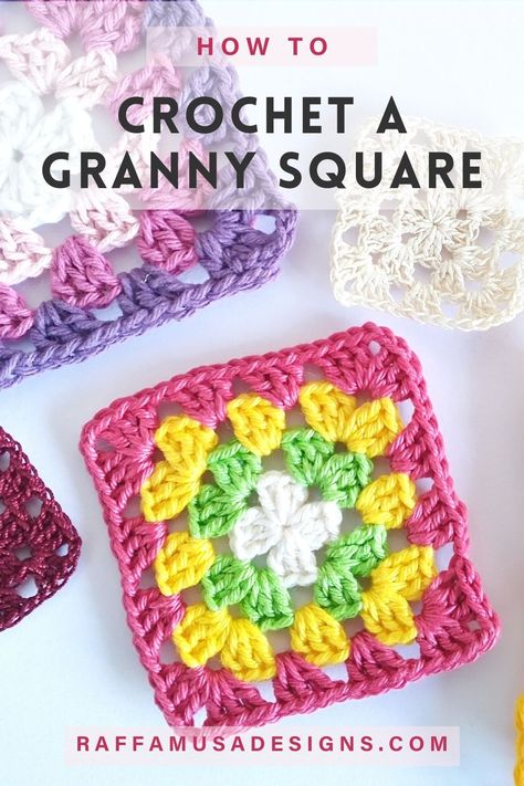 a multicolor crochet granny square Granny Square Design Ideas, Granny Square Crochet Pattern Classic, Two Color Granny Square Crochet Free Pattern, Granny Square Potholder Pattern, How To Crochet With Multiple Colors, How To Start Granny Square Crochet, Learn To Crochet Granny Squares, Original Granny Square Pattern, Classic Granny Square Crochet Pattern